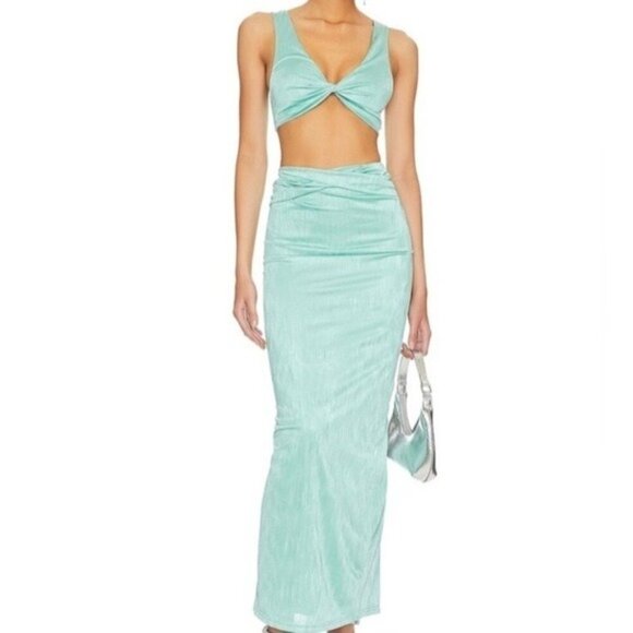 Revolve Superdown Small Joana Maxi Skirt Set Two Piece in Teal NWT MSRP $98 - Picture 1 of 6